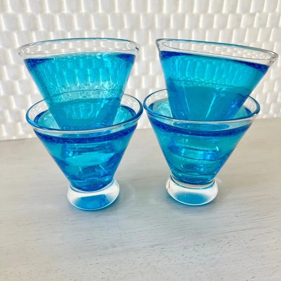 Anthropologie Blue Bubble Stemless Martini Glasses Set of 4 - Picture 4 of 12